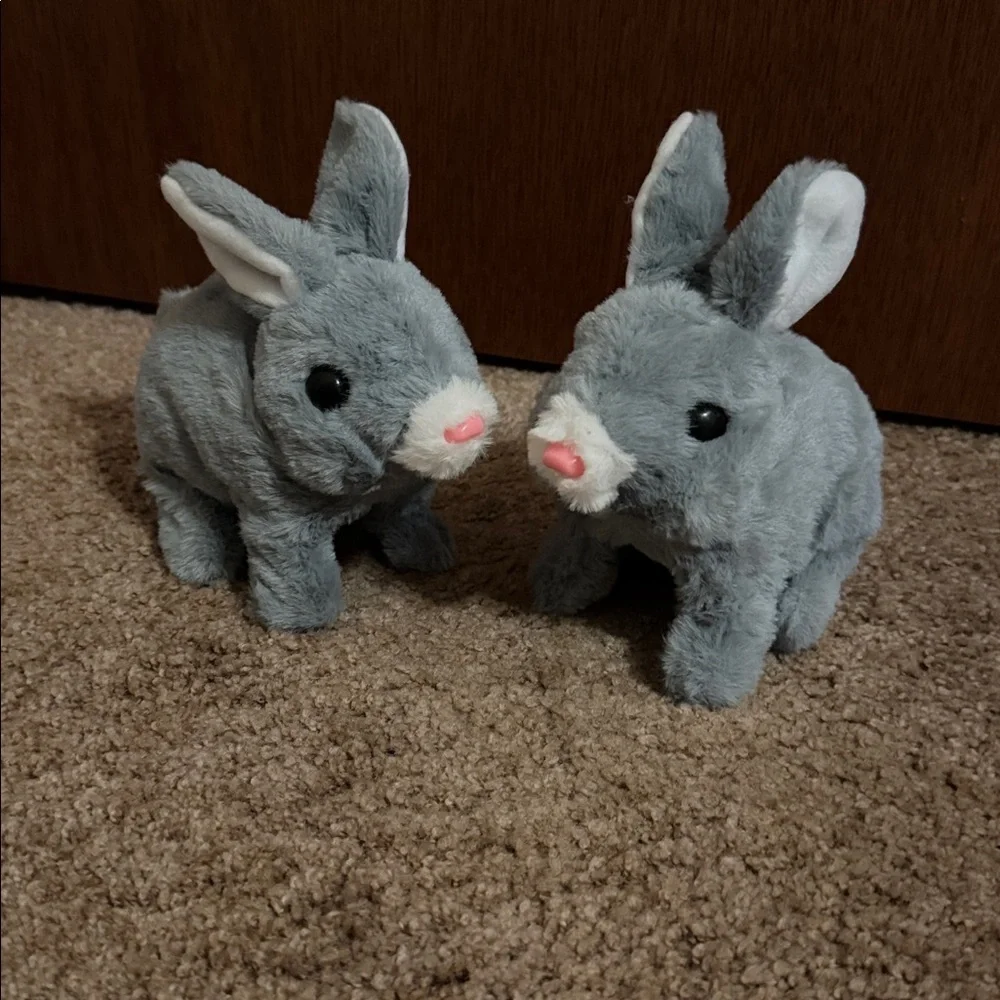 Gray Plush Jumping Bunny Toy for Small Children or Pets